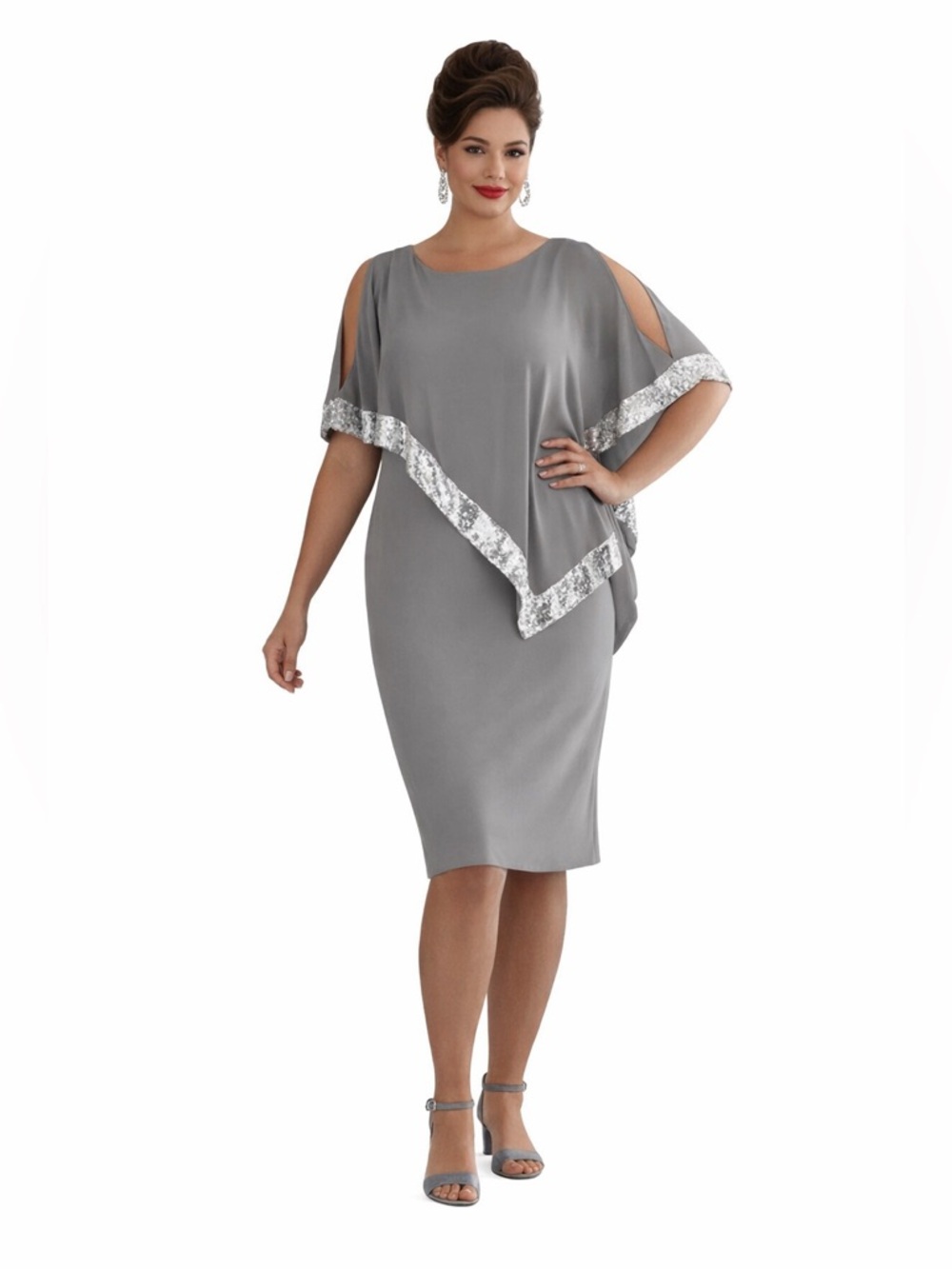 Midnight Velvet Mother of Bride Groom Wedding Rehearsal Dinner Sequin Cape Dress